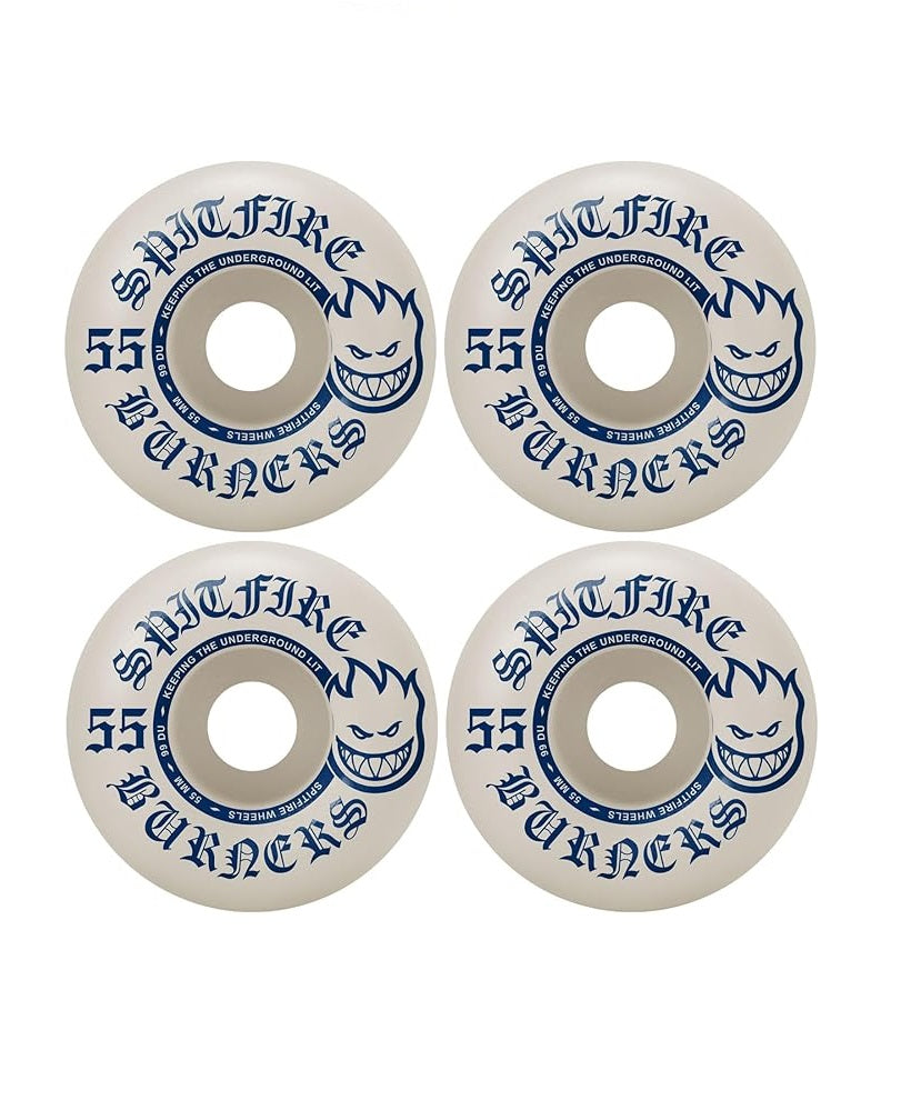 LLANTAS SPITFIRE PARA PATINETA -BURNERS 55M 99D -(Set of 4) BLANCO-AZUL