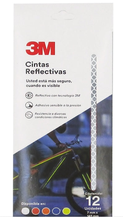 CINTA REFLECTIVA PARA BICICLETA 3M BLANCO (12PZ 7MMX145MM)