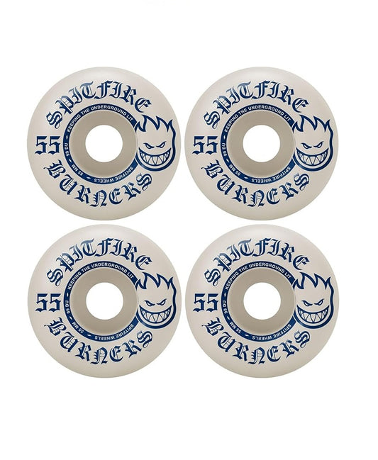 LLANTAS SPITFIRE PARA PATINETA -BURNERS 55M 99D -(Set of 4) BLANCO-AZUL