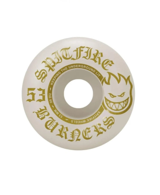 LLANTAS SPITFIRE PARA PATINETA -BURNERS 53M 99D -(Set of 4) BLANCO-DORADO